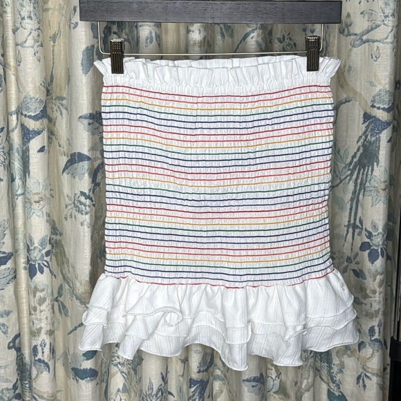 DO + BE Smocked Rainbow Striped Ruffle Hem Skirt Small - Picture 3 of 6
